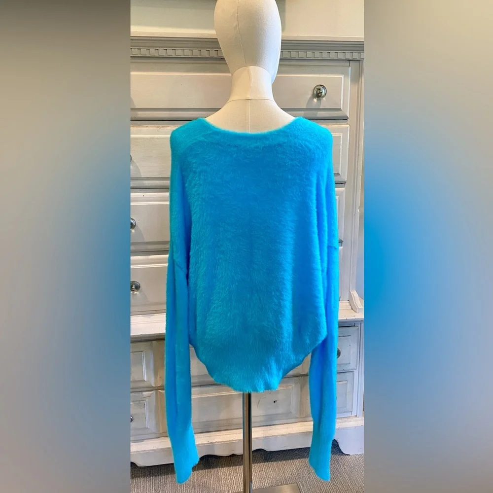 Free People Bright Turquoise Blue Cropped Button Cardigan